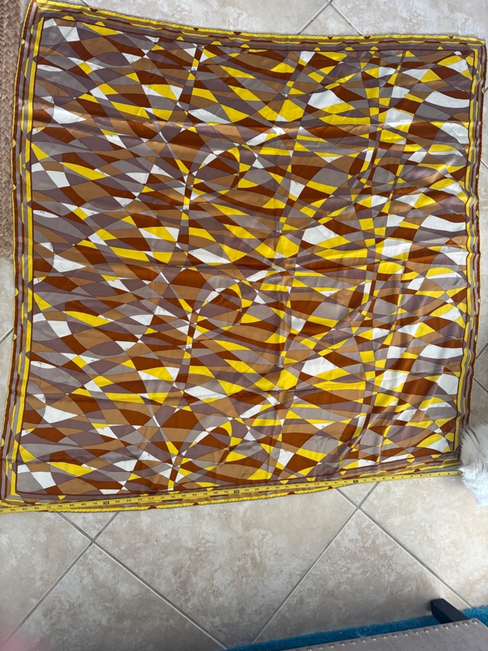Emilio Pucci Brown Yellow White Geometric Silk Scarf